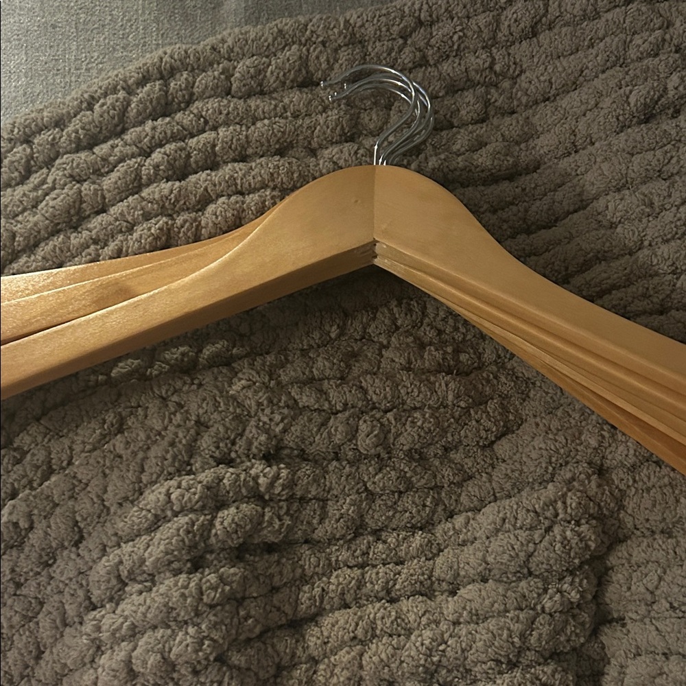 Set of 5 Wooden Hangers - Natural Wood